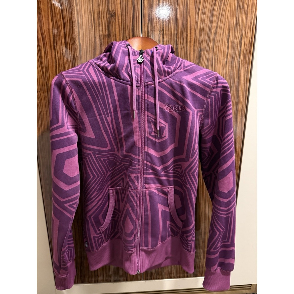 Volcom Stone Culture Fleece Full Zip Hoodie Purple Geometric Print Size M